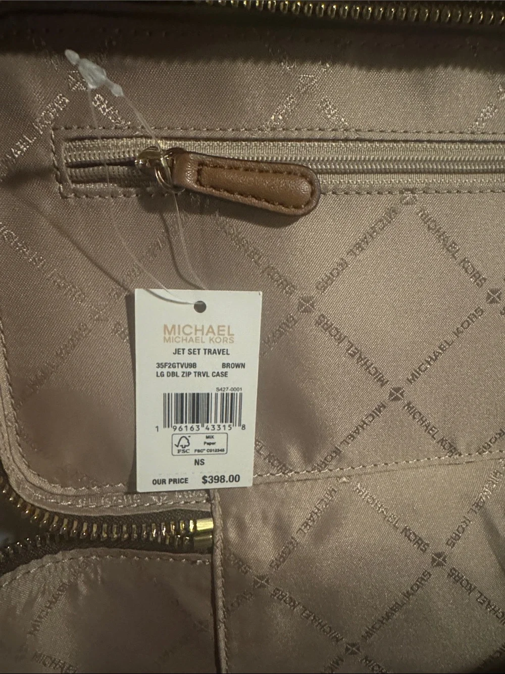 Michael Kors Chocolate Brown Textured Leather Double-Zip Toiletry Pouch